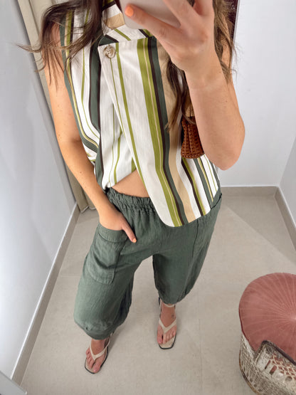 PANTALÓN BARREL LINO VERDE