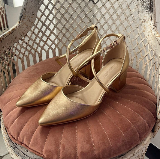 SANDALIA TACÓN CRUZADA ORO