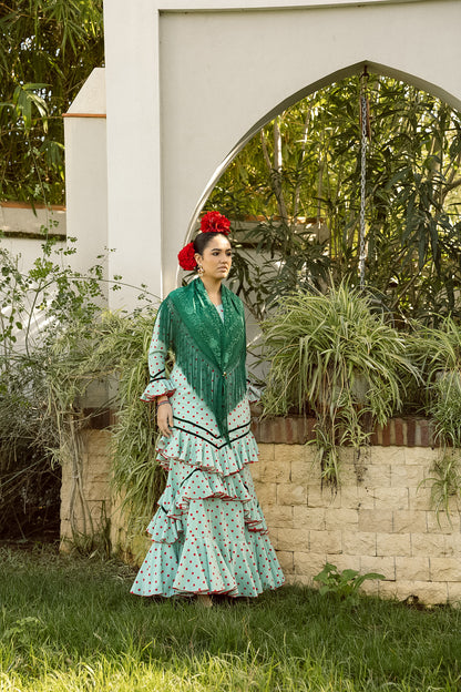 VESTIDO ROMINA VERDE/ROJO CINTA VERDE