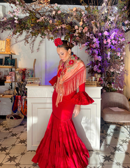 VESTIDO CINTAS TERCIOPELO CANASTERO ROJO