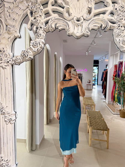 VESTIDO GASA BICOLOR TRES PIEZAS