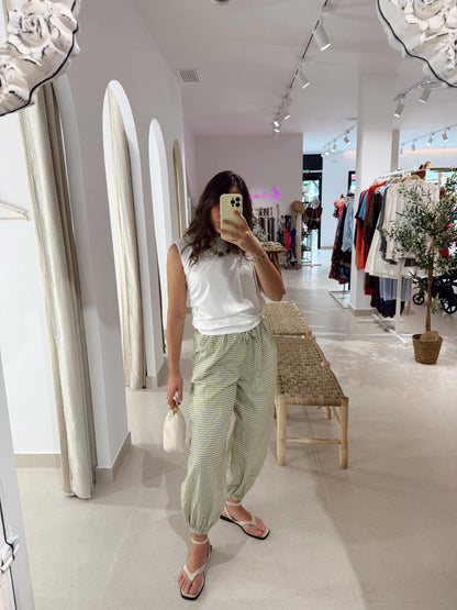 PANTALÓN BOMBACHO VICHY OLIVA