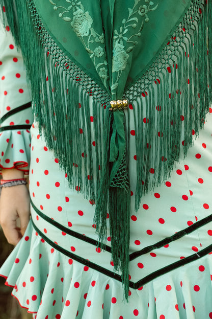 VESTIDO ROMINA VERDE/ROJO CINTA VERDE