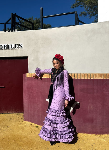 VESTIDO LUNARES MALVA volantes 2 tamaños