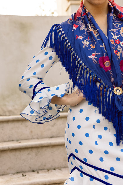 VESTIDO ROMINA BLANCO/AZUL CINTA AZUL