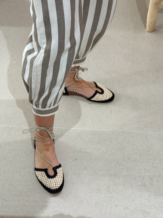 MERCEDITAS TIPO RAFIA BICOLOR NEGRO/BEIGE