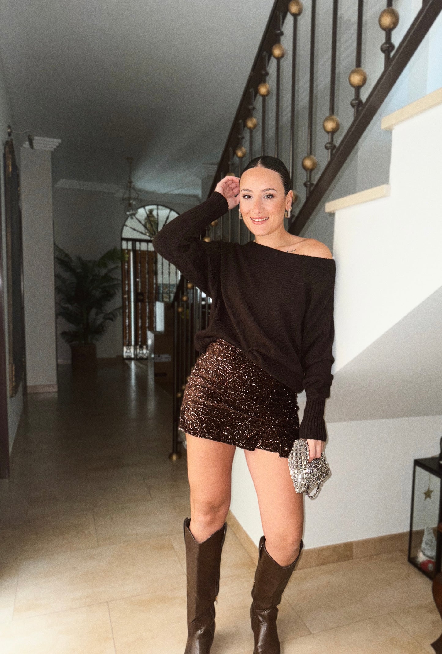 FALDA PANTALÓN LENTEJUELA MARRÓN