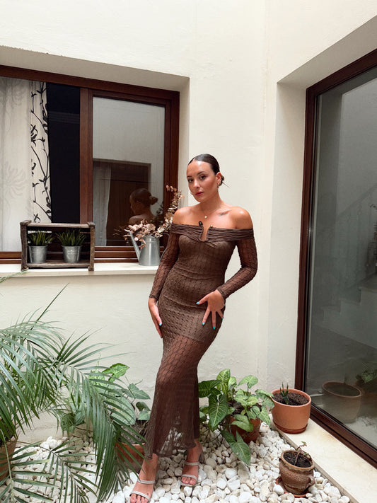 VESTIDO GALA MARRÓN