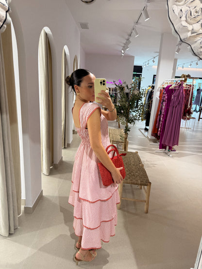 VESTIDO AGNES RAYAS CORAL