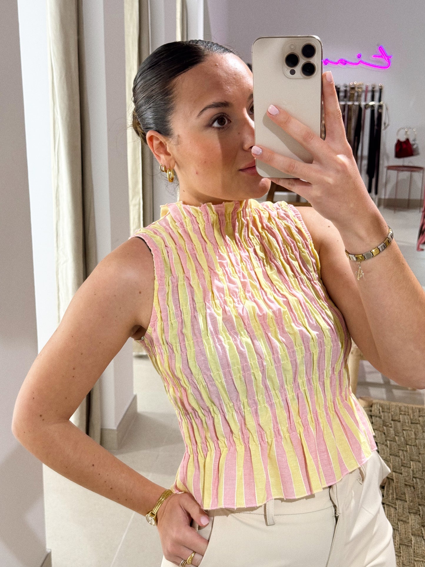BLUSA NIDO AMARILLA/ROSA