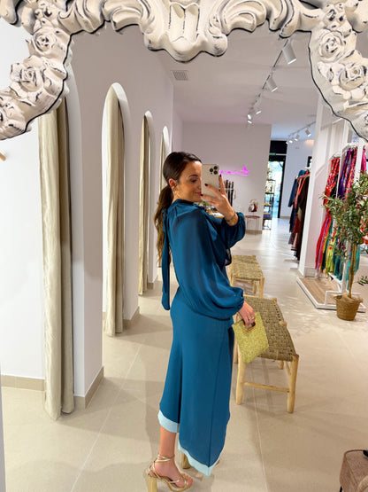 VESTIDO GASA BICOLOR TRES PIEZAS