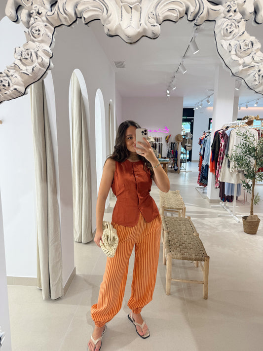 PANTALÓN BALLOON RAYAS NARANJA