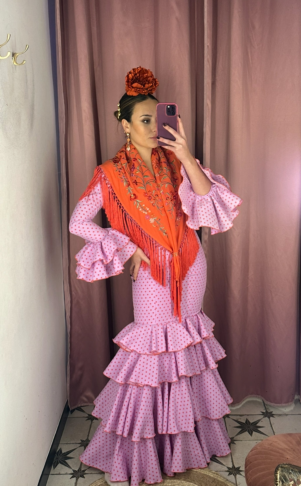 VESTIDO VOLANTES ROSA/NARANJA