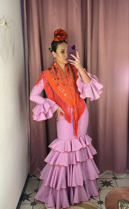 VESTIDO VOLANTES ROSA/NARANJA