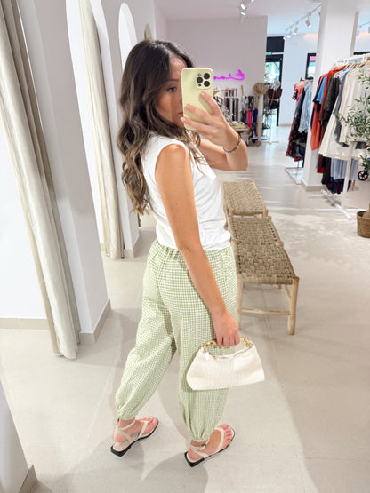 PANTALÓN BOMBACHO VICHY OLIVA