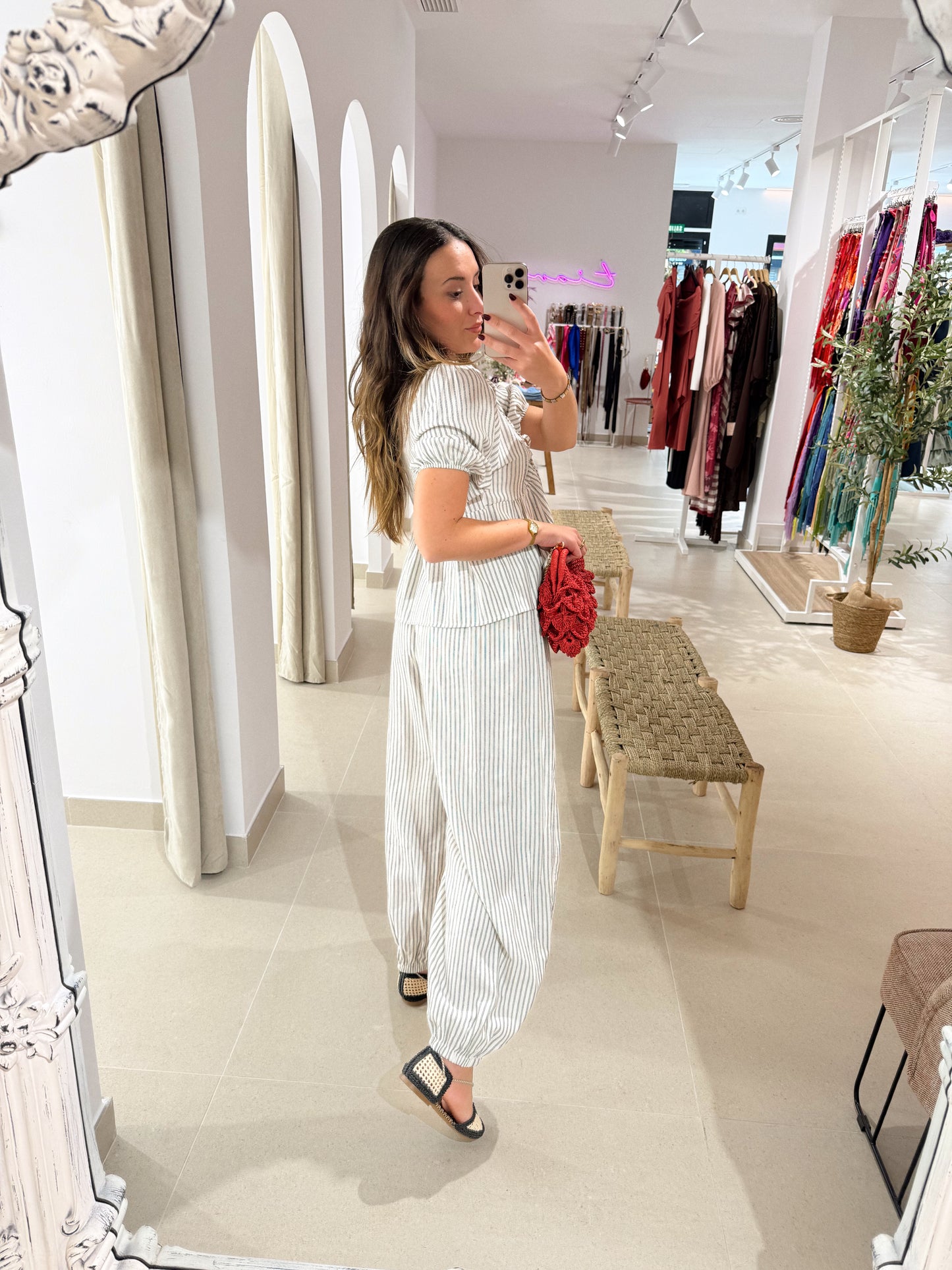 PANTALÓN BOMBACHO LOLITA RAYAS BEIGE/ NEGRO