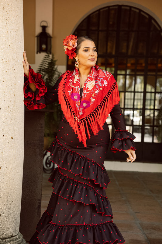 VESTIDO CARMEN negro/rojo