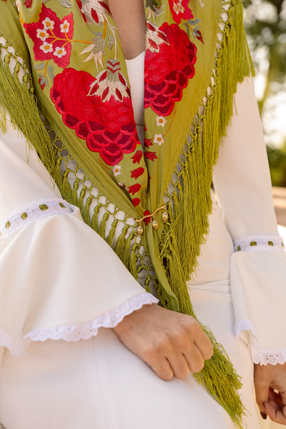 VESTIDO PEONÍA BLANCO CINTAS OLIVA