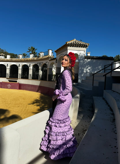 VESTIDO LUNARES MALVA volantes 2 tamaños