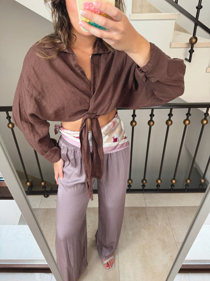 BLUSA LINO NUDO MARRÓN