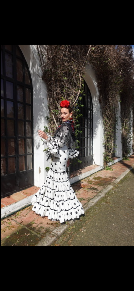 VESTIDO CINTA LUNARES CANASTERO BLANCO/NEGRO