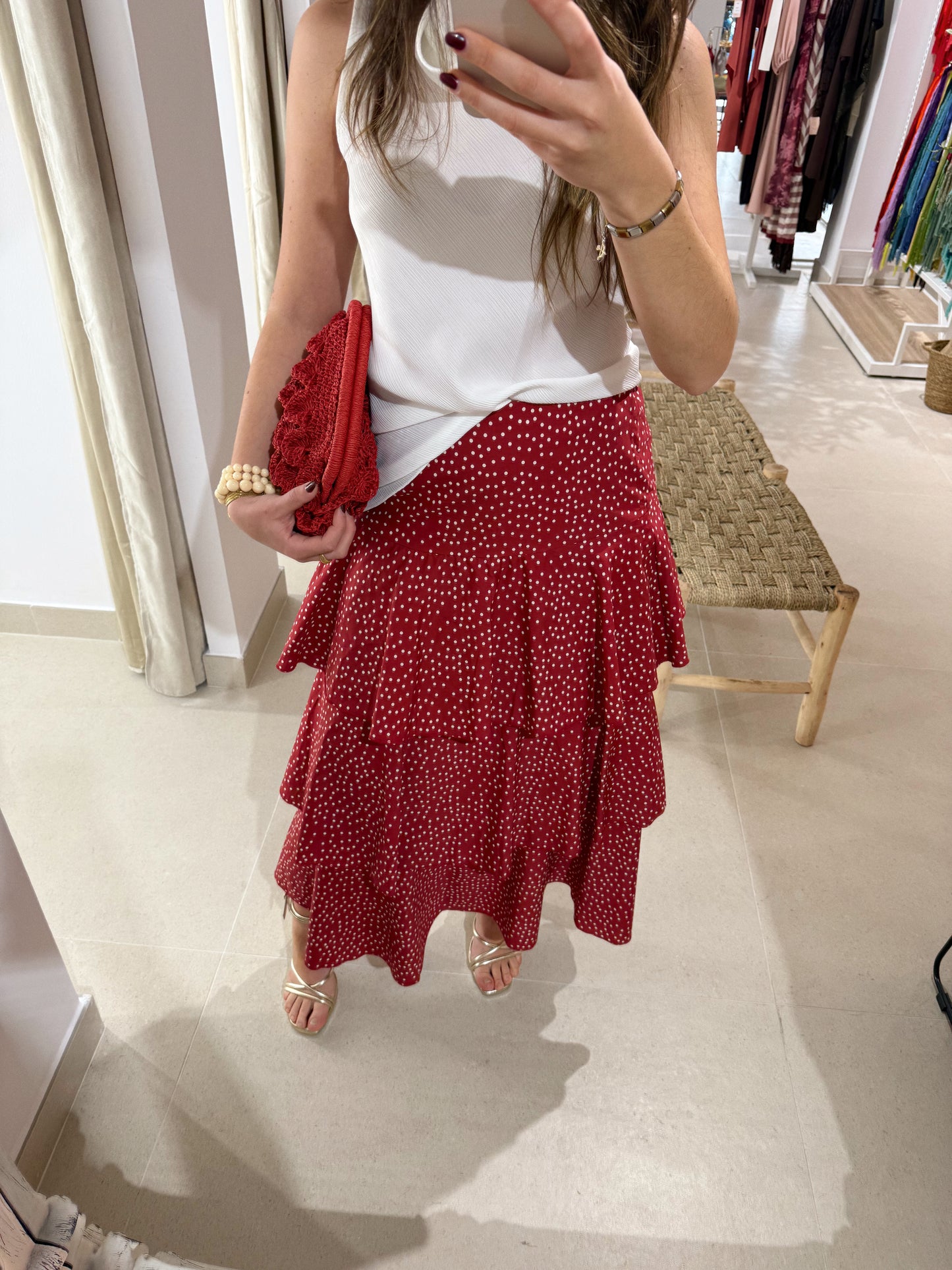 FALDA VOLANTES LUNARES ROJO/BLANCO