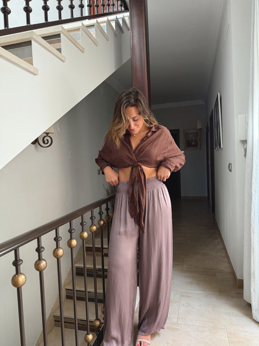 BLUSA LINO NUDO MARRÓN