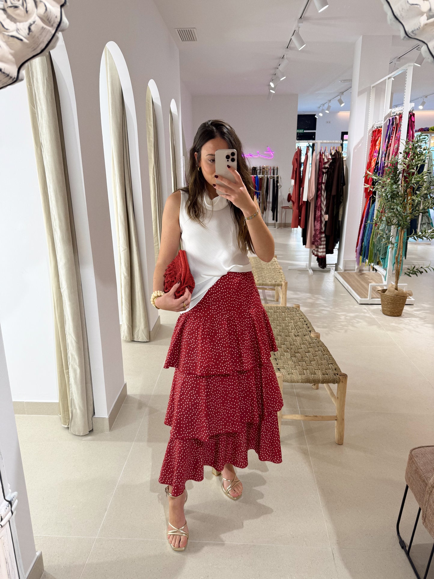 FALDA VOLANTES LUNARES ROJO/BLANCO