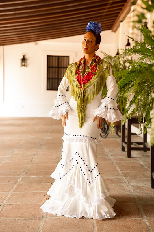 VESTIDO CANASTERA BLANCO CINTA NEGRA