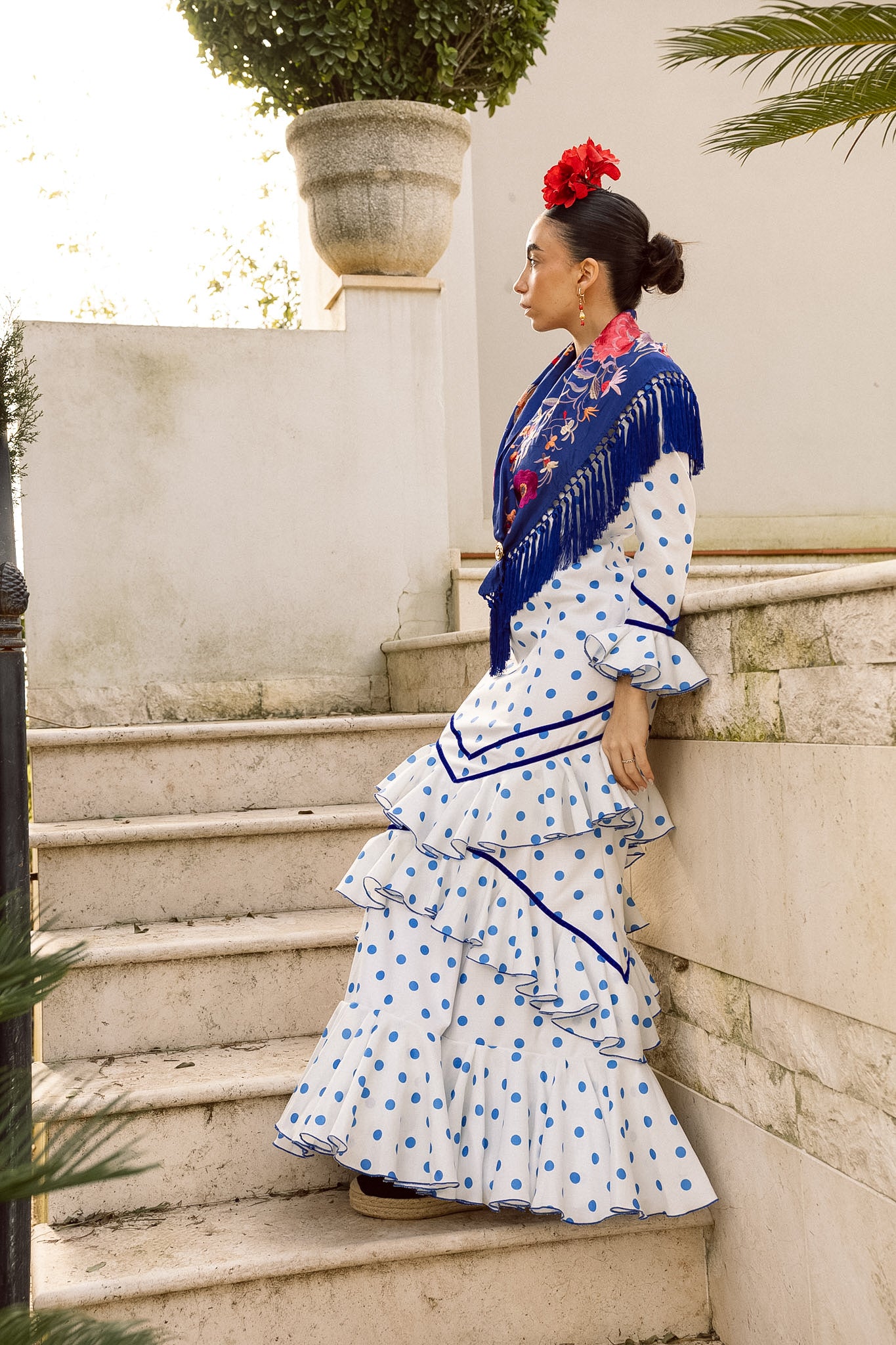 VESTIDO ROMINA BLANCO/AZUL CINTA AZUL