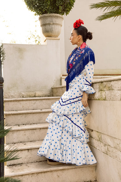 VESTIDO ROMINA BLANCO/AZUL CINTA AZUL