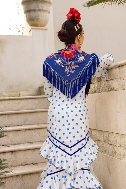 VESTIDO ROMINA BLANCO/AZUL CINTA AZUL