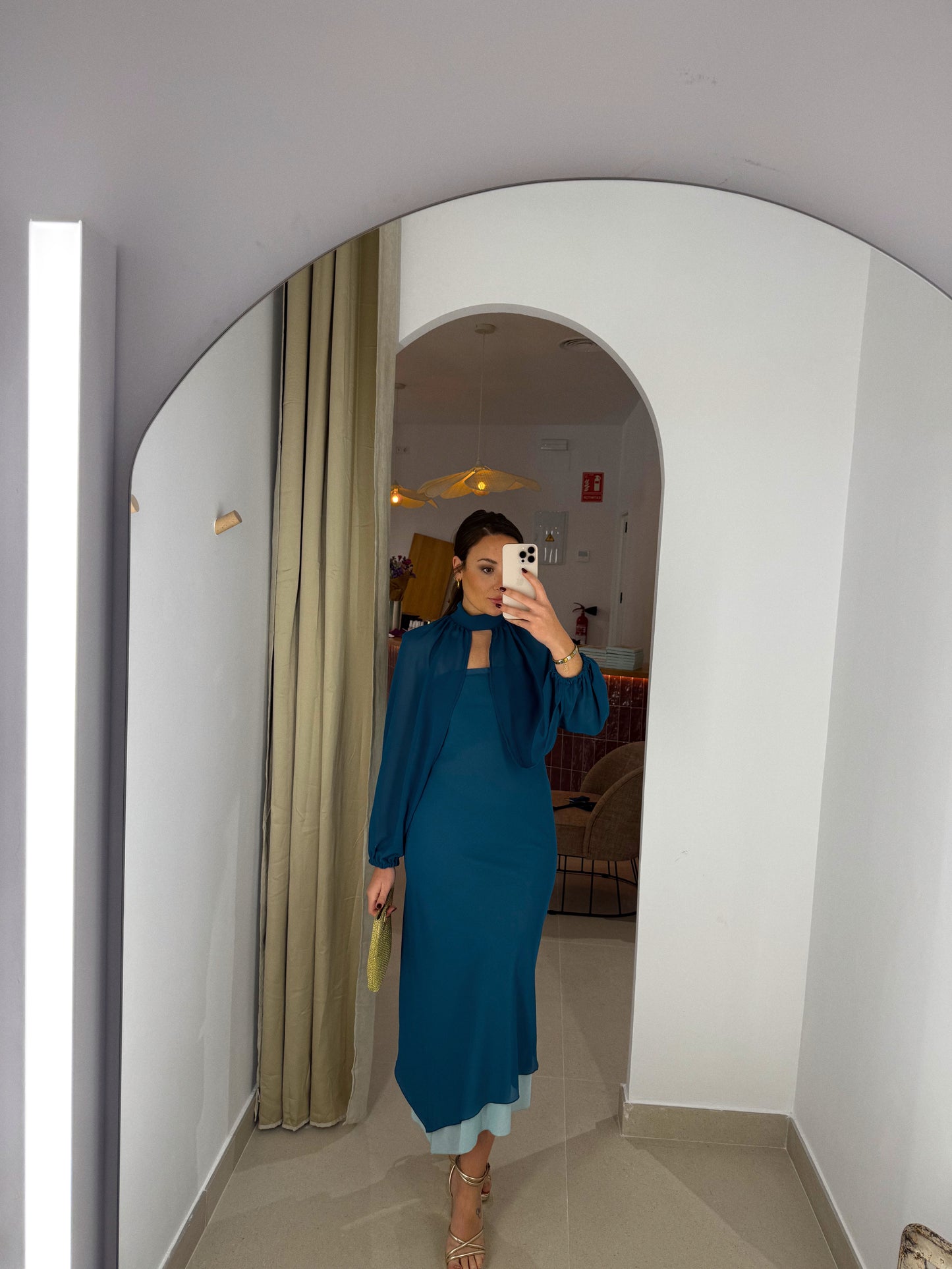 VESTIDO GASA BICOLOR TRES PIEZAS