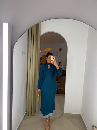 VESTIDO GASA BICOLOR TRES PIEZAS