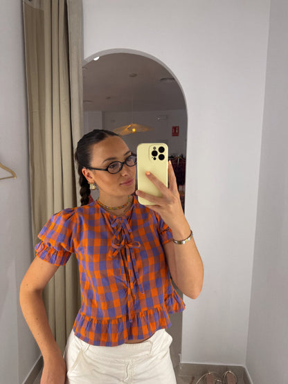 BLUSA VICHY MALVA/NARANJA