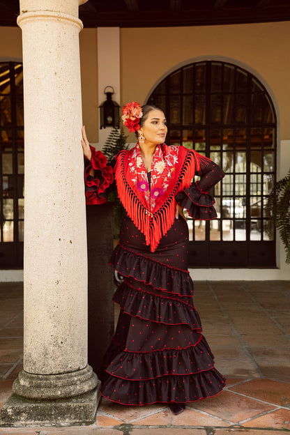 VESTIDO CARMEN negro/rojo