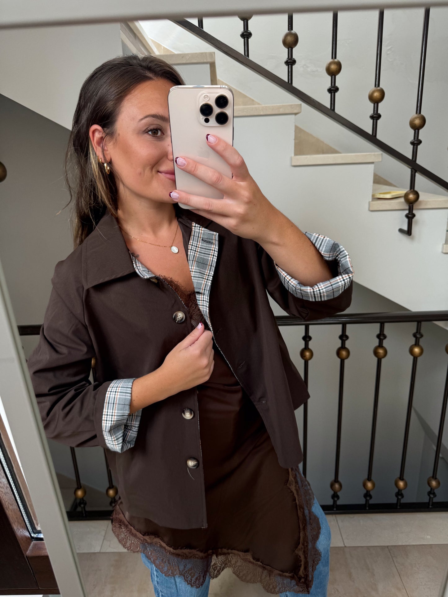CHAQUETA PARKA MARRÓN/VICHY