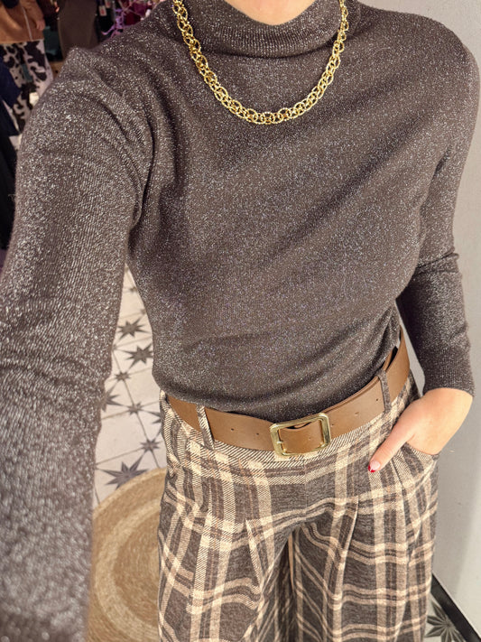 JERSEY CUELLO MARRÓN BRILLO