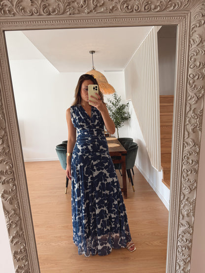 VESTIDO FLOR TULL AZUL
