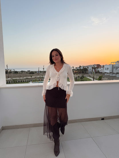 FALDA TULL MARRÓN LUNAR BLANCO