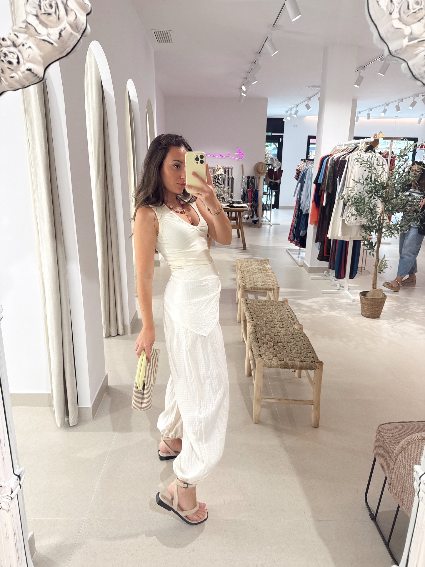 PANTALÓN PAÑUELO VICHY VAINILLA