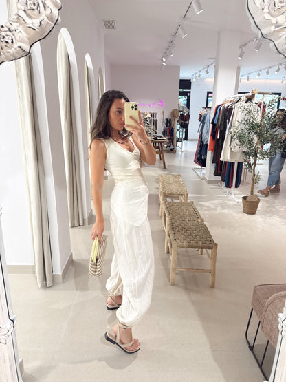 PANTALÓN PAÑUELO VICHY VAINILLA