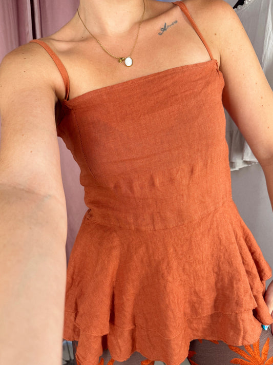 BLUSA VOLANTES TEJA