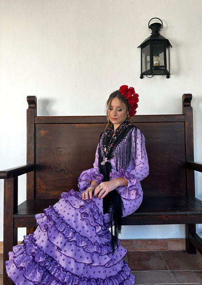 VESTIDO LUNARES MALVA volantes 2 tamaños