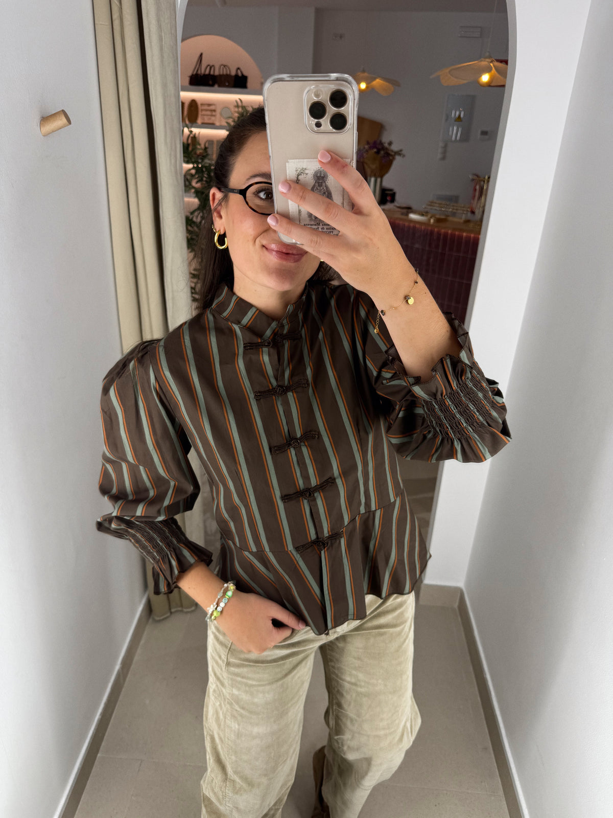 CAMISA CARLA MARRÓN RAYAS