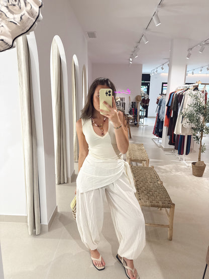 PANTALÓN PAÑUELO VICHY VAINILLA