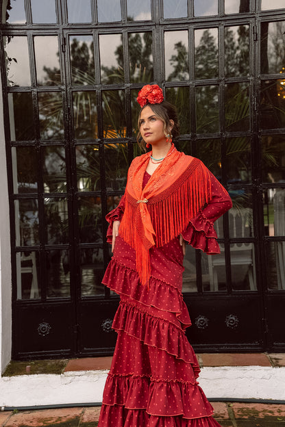 VESTIDO CARMEN Burdeos/coral