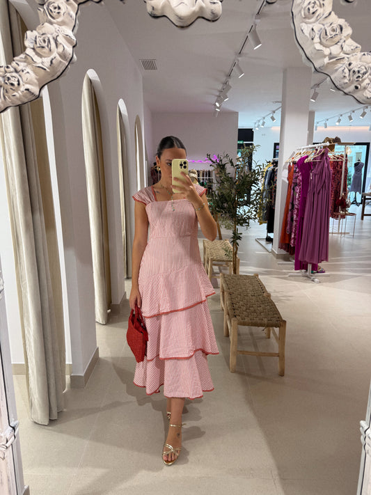 VESTIDO AGNES RAYAS CORAL