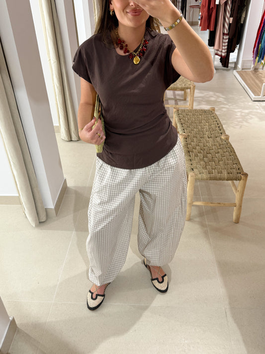 PANTALÓN BOMBACHO CUADROS BEIGE