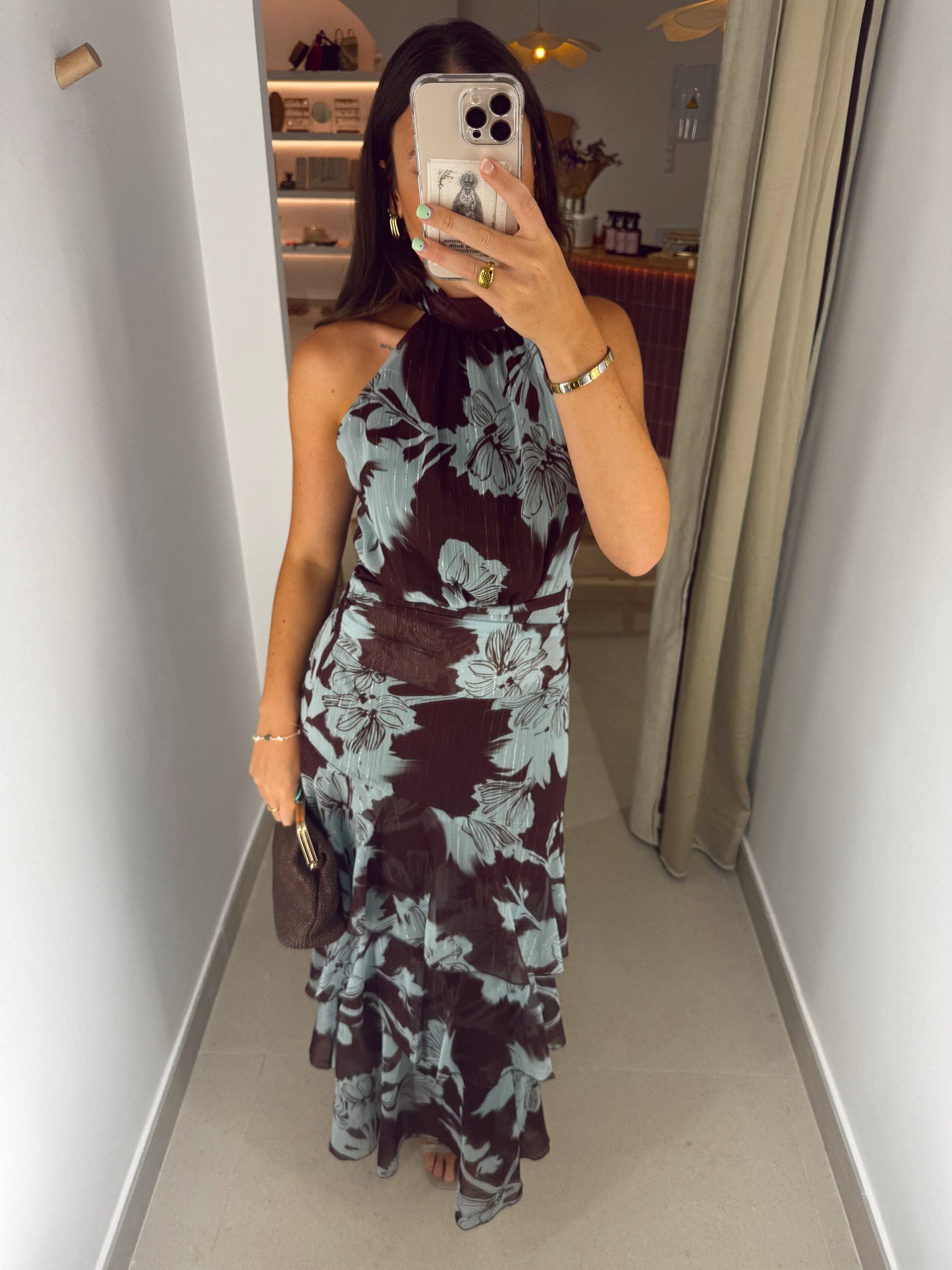 VESTIDO GASA BICOLOR FLOR